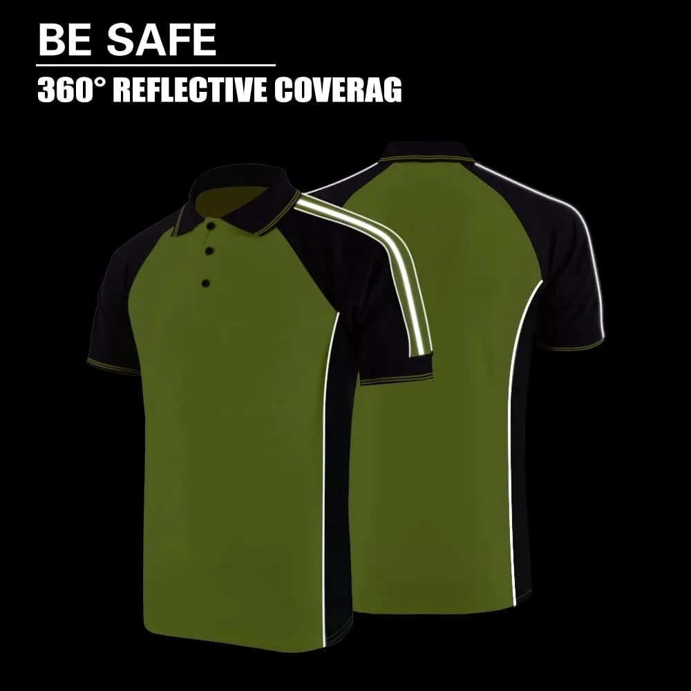 Safety Shirt High Visibility Short Long Sleeve Reflective Polo Shirts, Work T Shirts for Men Construction