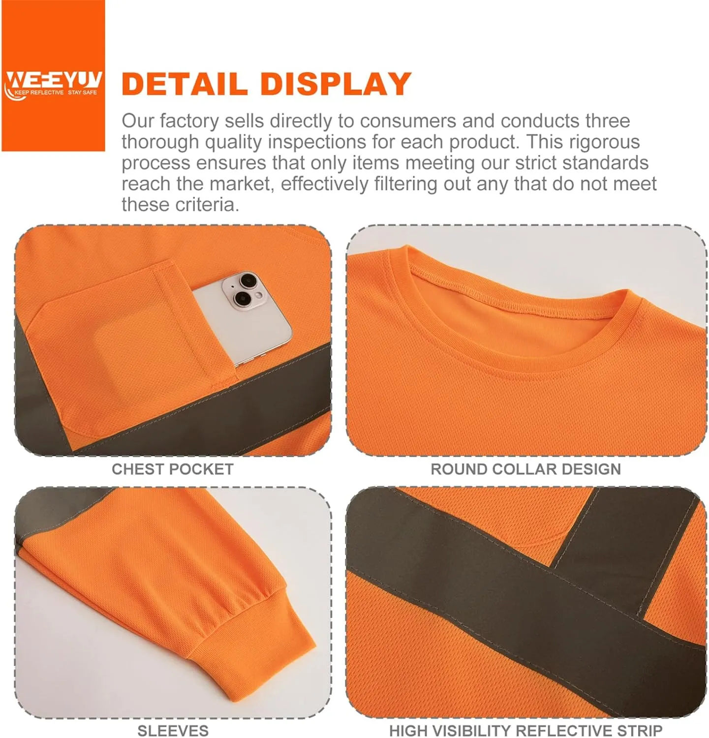 Safety Shirt Long Sleeve High Visibility Reflective Breathable T Shirt for Work Warehouse Construction Class 3