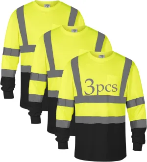 Safety Shirt Long Sleeve High Visibility Reflective Breathable T Shirt for Work Warehouse Construction Class 3