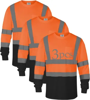 Safety Shirt Long Sleeve High Visibility Reflective Breathable T Shirt for Work Warehouse Construction Class 3