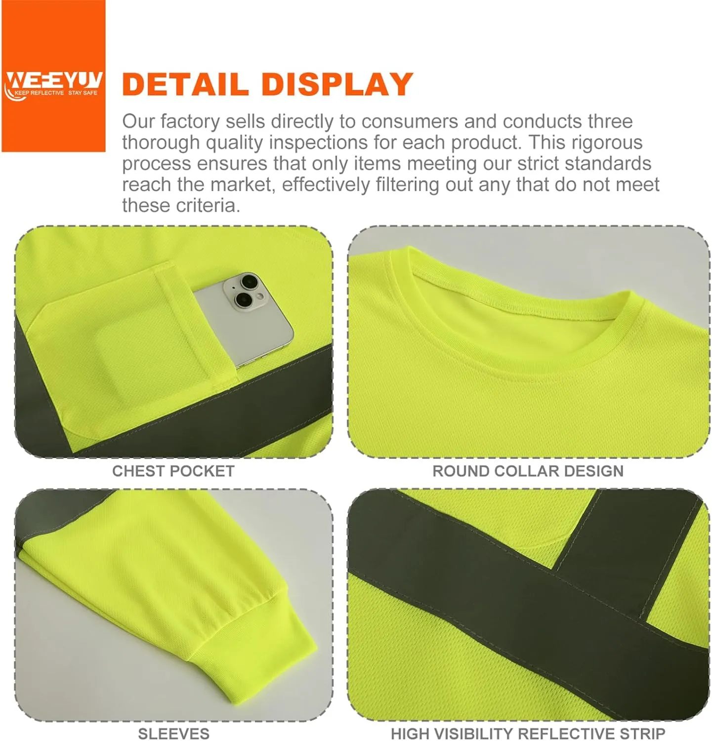 Safety Shirt Long Sleeve High Visibility Reflective Breathable T Shirt for Work Warehouse Construction Class 3