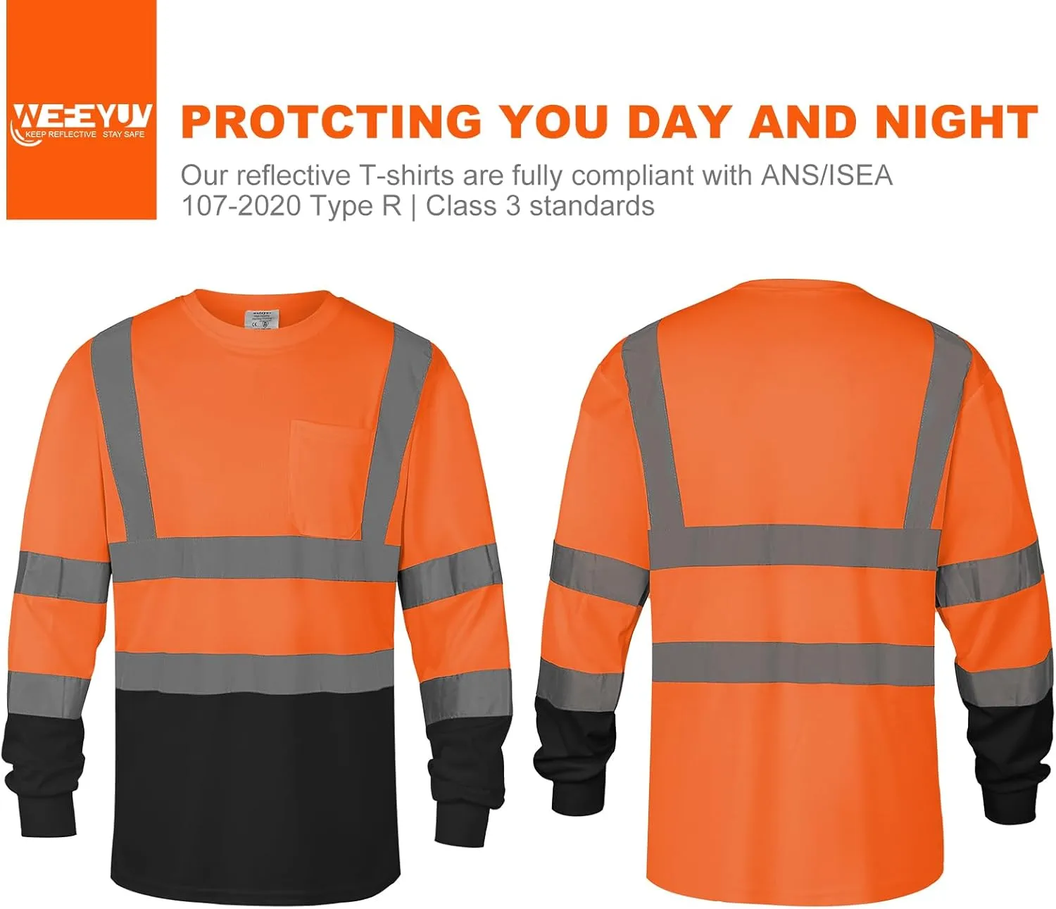 Safety Shirt Long Sleeve High Visibility Reflective Breathable T Shirt for Work Warehouse Construction Class 3