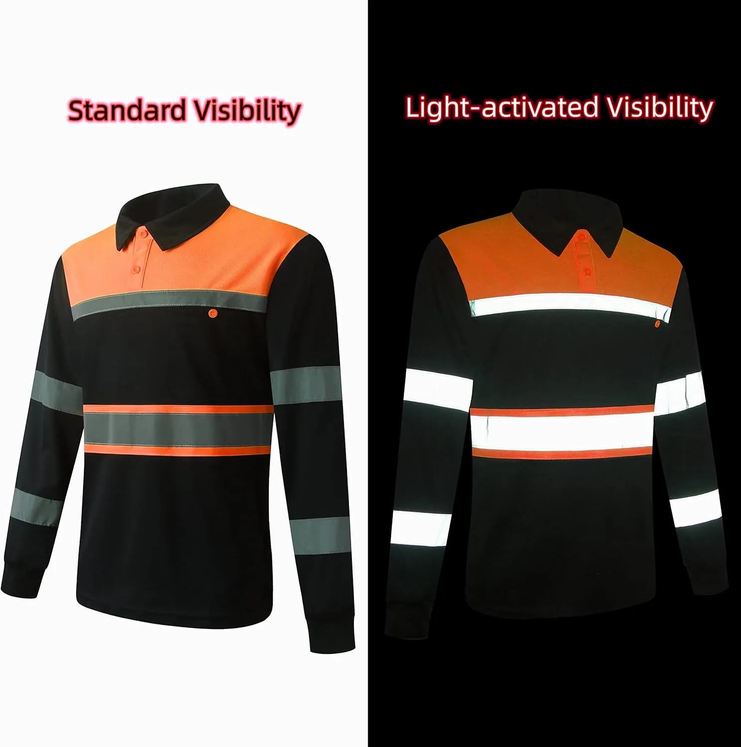 Safety Shirts for Men,High Reflective Men Polo Shirts with Pocket,Short Sleeve Workwear Breathable