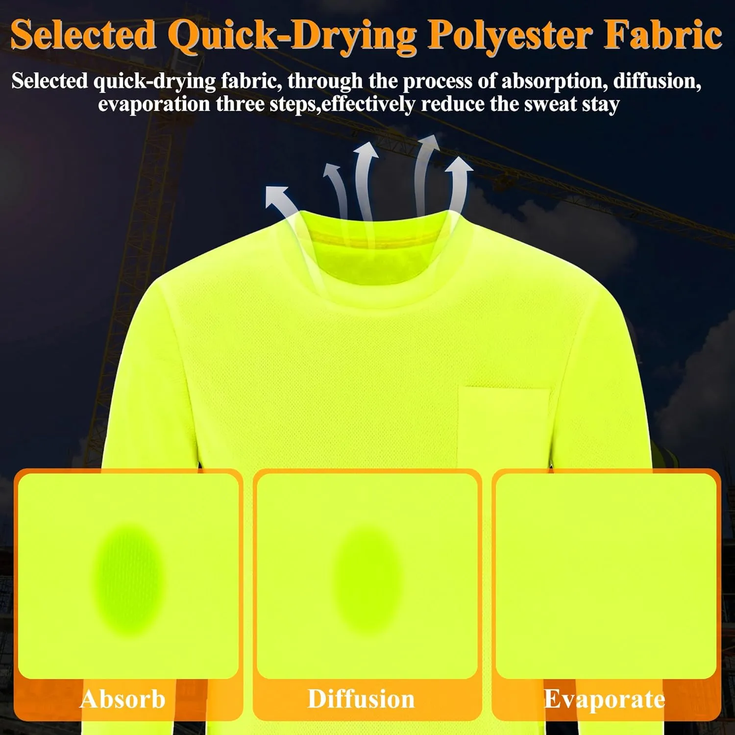 Safety T Shirts High Visibility Hi Vis Long Sleeve Performance Athletic T-Shirts Multipack