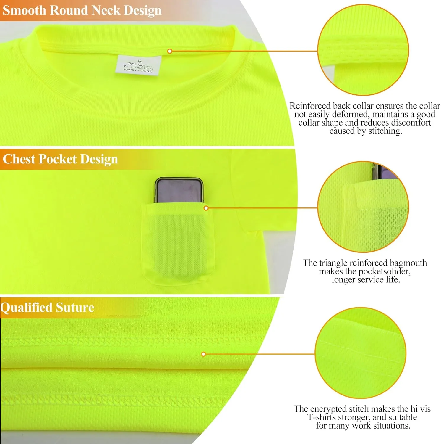 Safety T Shirts High Visibility Hi Vis Long Sleeve Performance Athletic T-Shirts Multipack