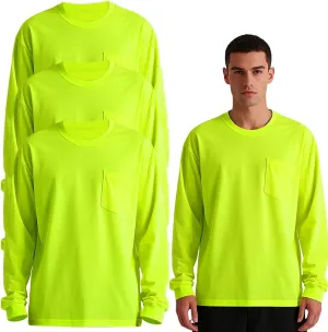 Safety T Shirts High Visibility Hi Vis Long Sleeve Performance Athletic T-Shirts Multipack