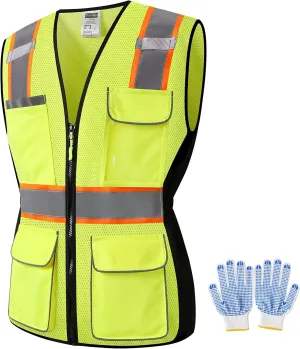 Safety Vest For Women,High Visibility Reflective Vest With Multi Pockets And Zipper,Work Vest For Lady
