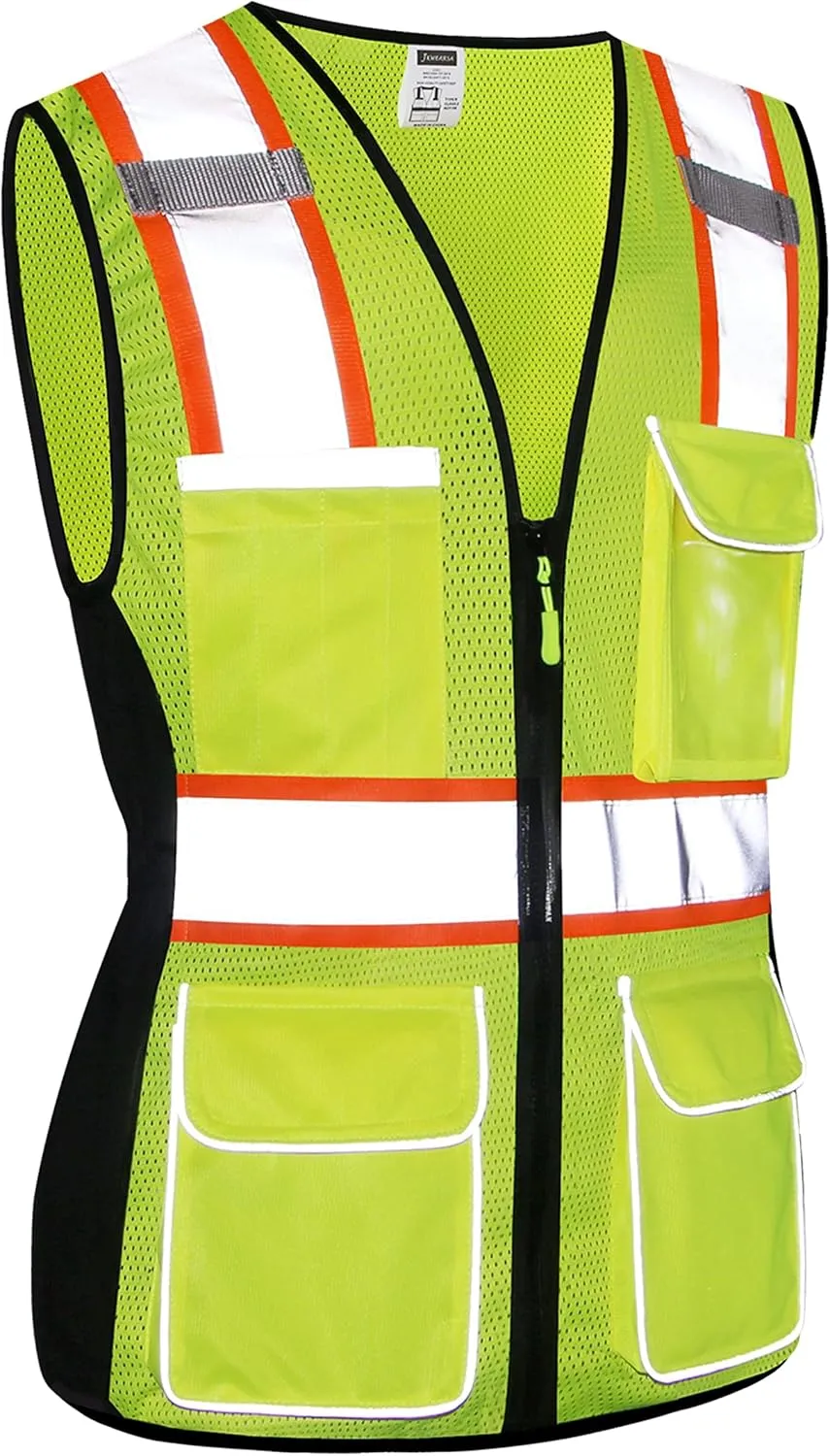 Safety Vest For Women,High Visibility Reflective Vest With Multi Pockets And Zipper,Work Vest For Lady