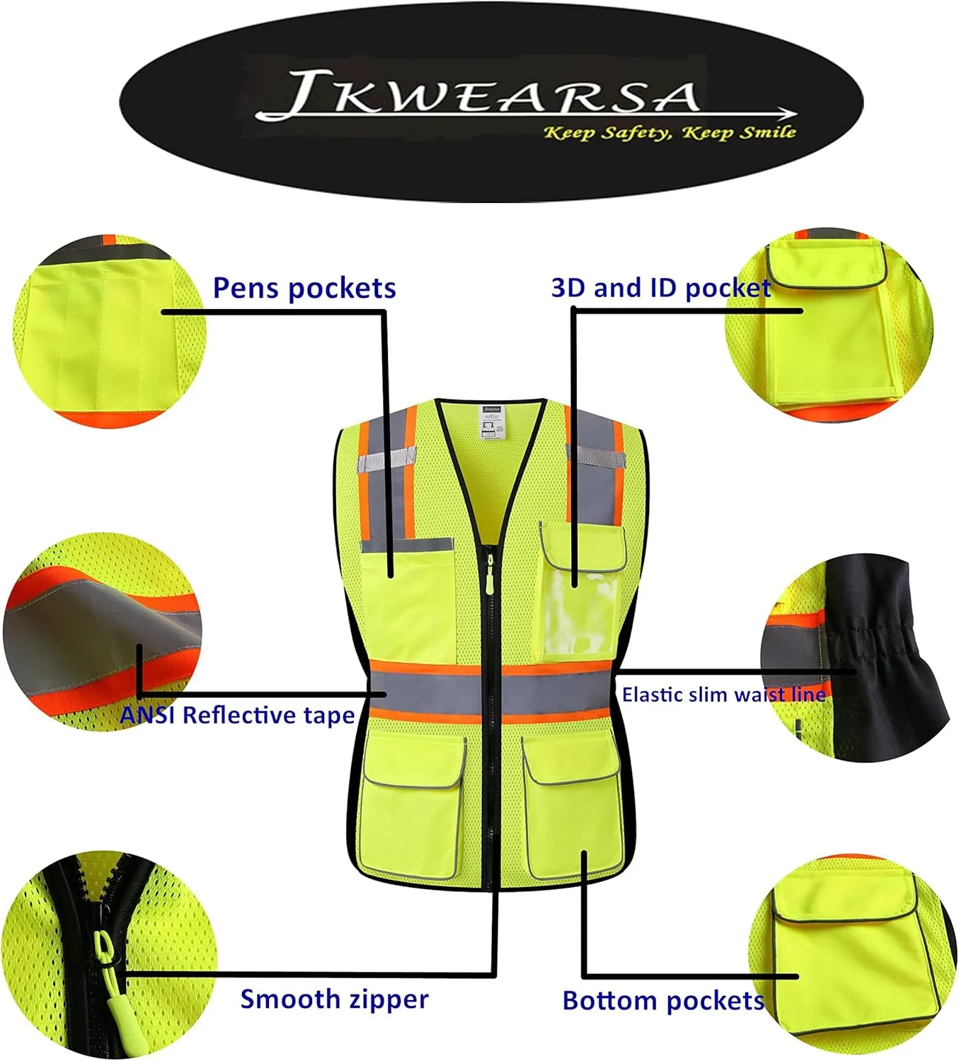 Safety Vest For Women,High Visibility Reflective Vest With Multi Pockets And Zipper,Work Vest For Lady
