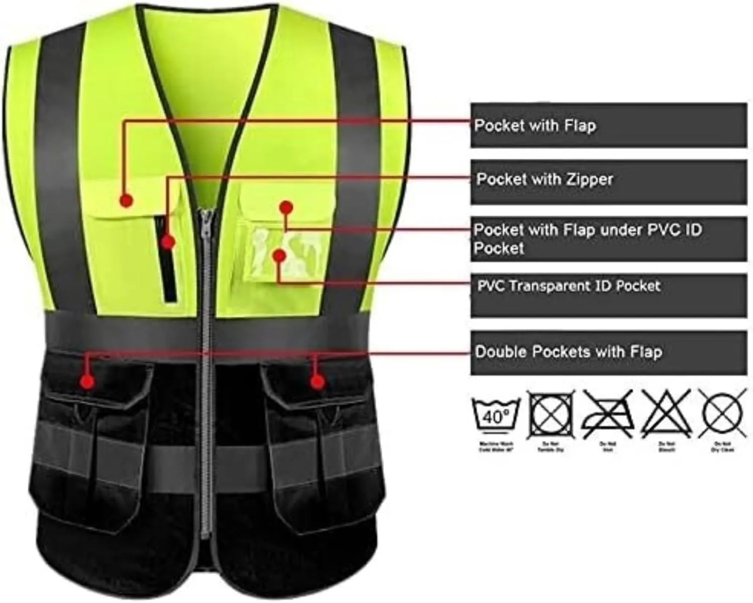 Safety Vest Reflective High-visibility Reflective Safety Vest Riding WorkSafety Vests For Men Women Reflective Equipment(Black,X-Large)