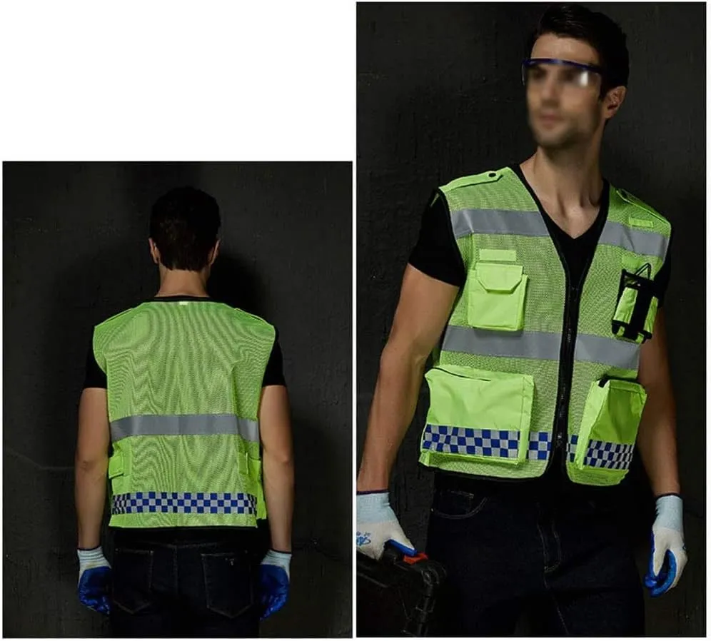 Safety Vest Safety Vests Reflective Vest High Visibility Warning Fluorescent Multi Pockets Security Guard Traffic Reflection Clothes Reflective Vest Night Running Vest