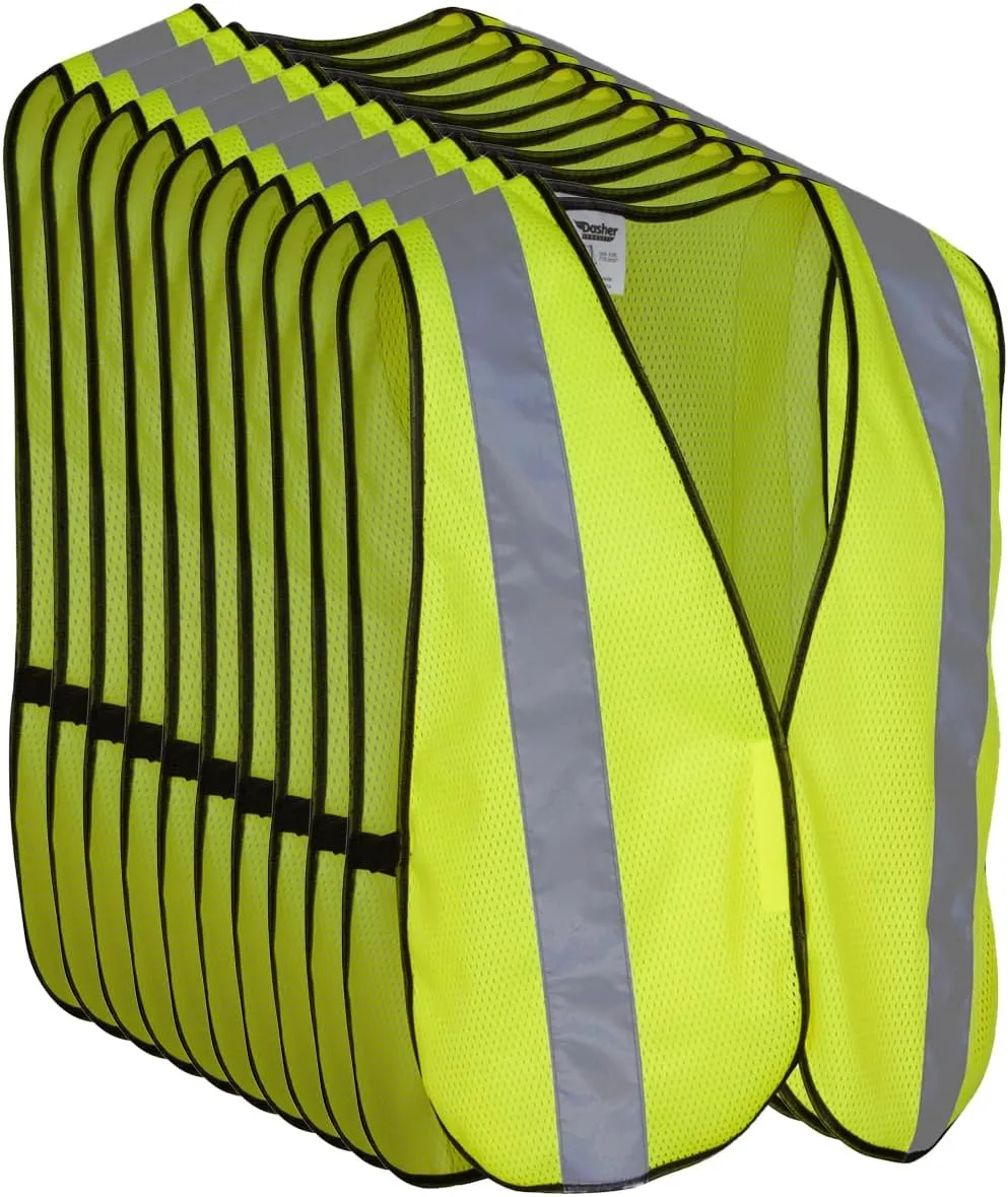 Safety Vest with High Visibility - 2 Inch Reflective Strips, Bright Neon Yellow, Breathable Polyester Mesh Fabric, ANSI ISEA Class Unrated, Hi Viz All Day and Night (10 Pack - XL-XXXL)
