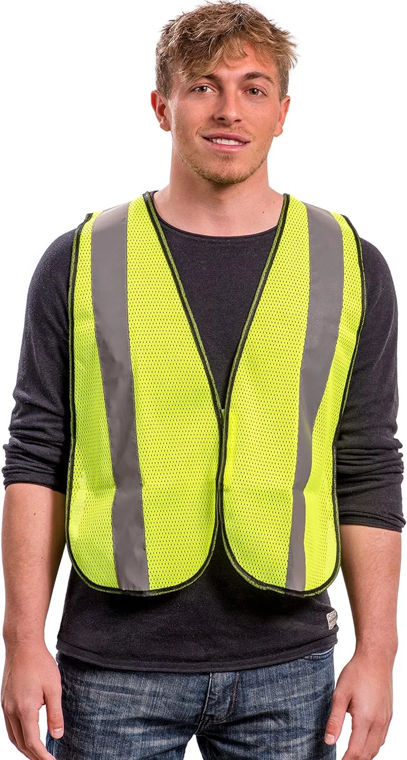 Safety Vest with High Visibility - 2 Inch Reflective Strips, Bright Neon Yellow, Breathable Polyester Mesh Fabric, ANSI ISEA Class Unrated, Hi Viz All Day and Night (10 Pack - XL-XXXL)