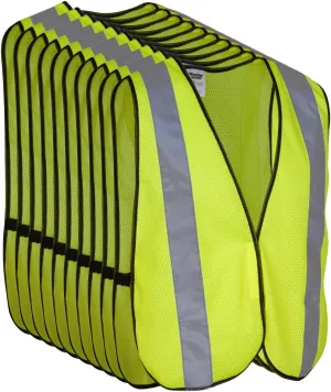 Safety Vest with High Visibility - 2 Inch Reflective Strips, Bright Neon Yellow, Breathable Polyester Mesh Fabric, ANSI ISEA Class Unrated, Hi Viz All Day and Night (10 Pack - XL-XXXL)