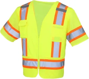 Safety Works High Visibility ANSI Class III Type R Mesh Safety Vest, Lightweight, Mic Tabs, Three Pockets, One Size Fits Most, Yellow, (SW46302-O)