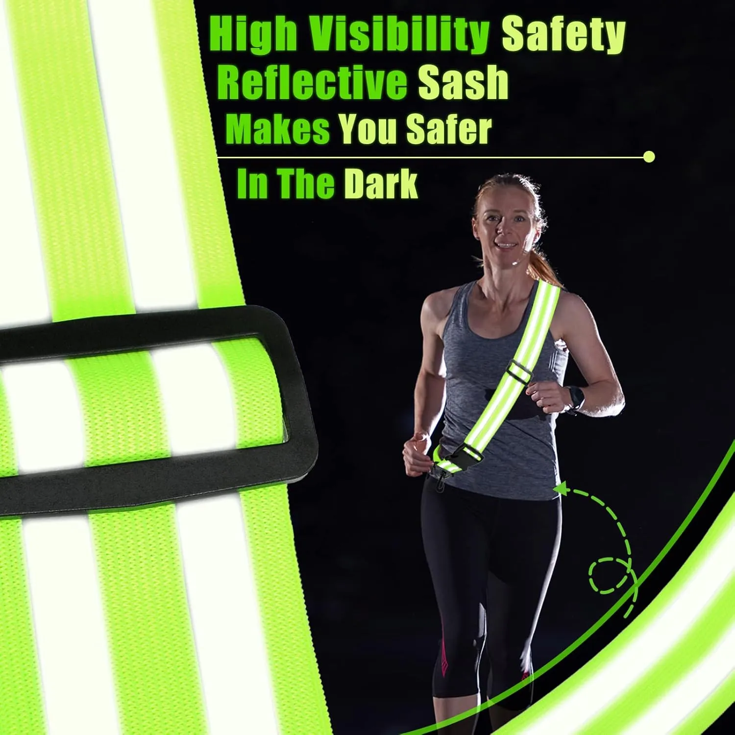 Saintrygo Reflective Sash Running Gear High Visibility Safety Reflective Jacket Adjustable Sash for Walking Cycling at Night