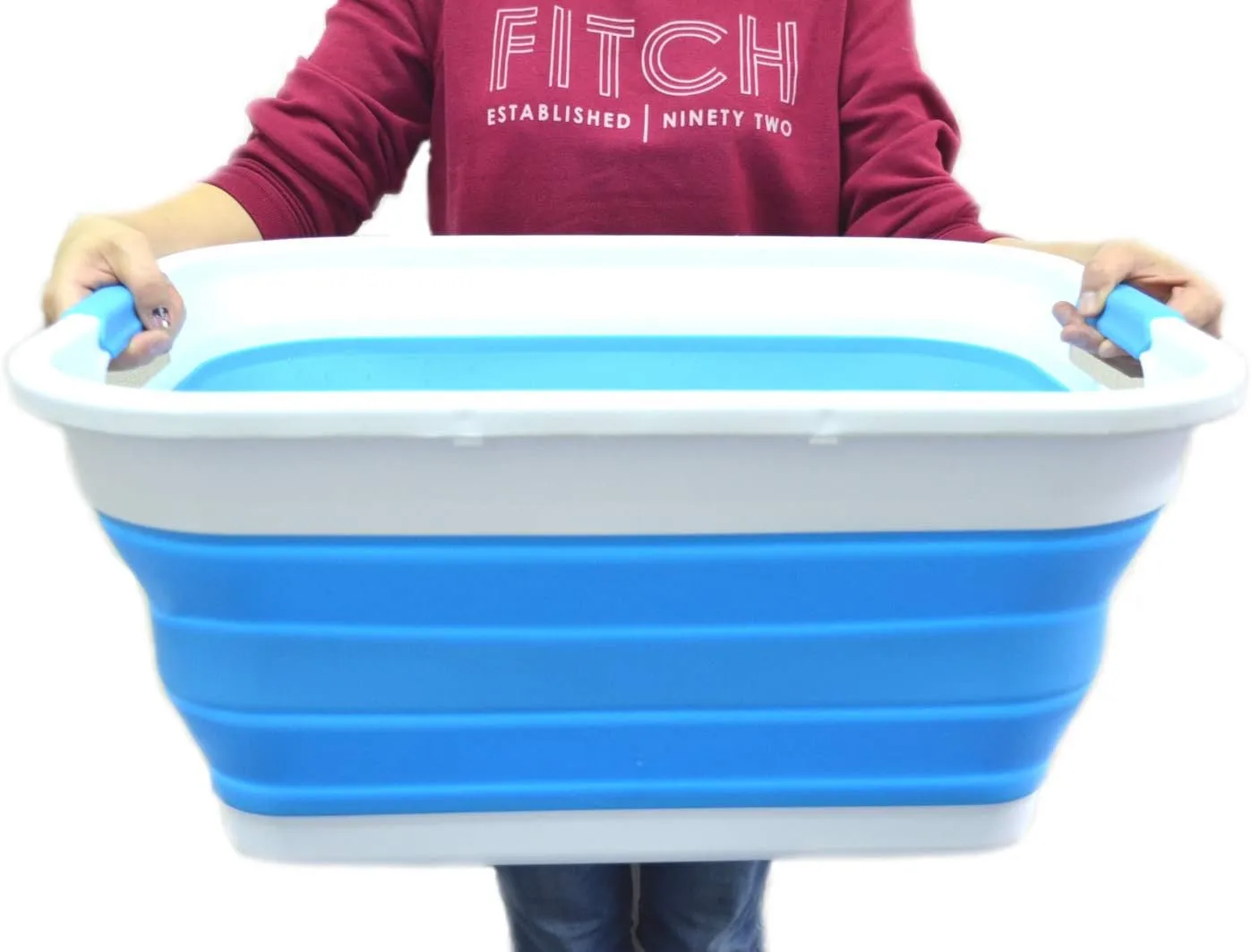 SAMMART Set of 2-41L(10.8 gallon) Collapsible Plastic Laundry Basket-Pop Up Storage Container-Portable Washing Tub-Space Saving Hamper/Basket, Water capacity:32L(8.4 gallon) (2 rectangular, Sky Blue)