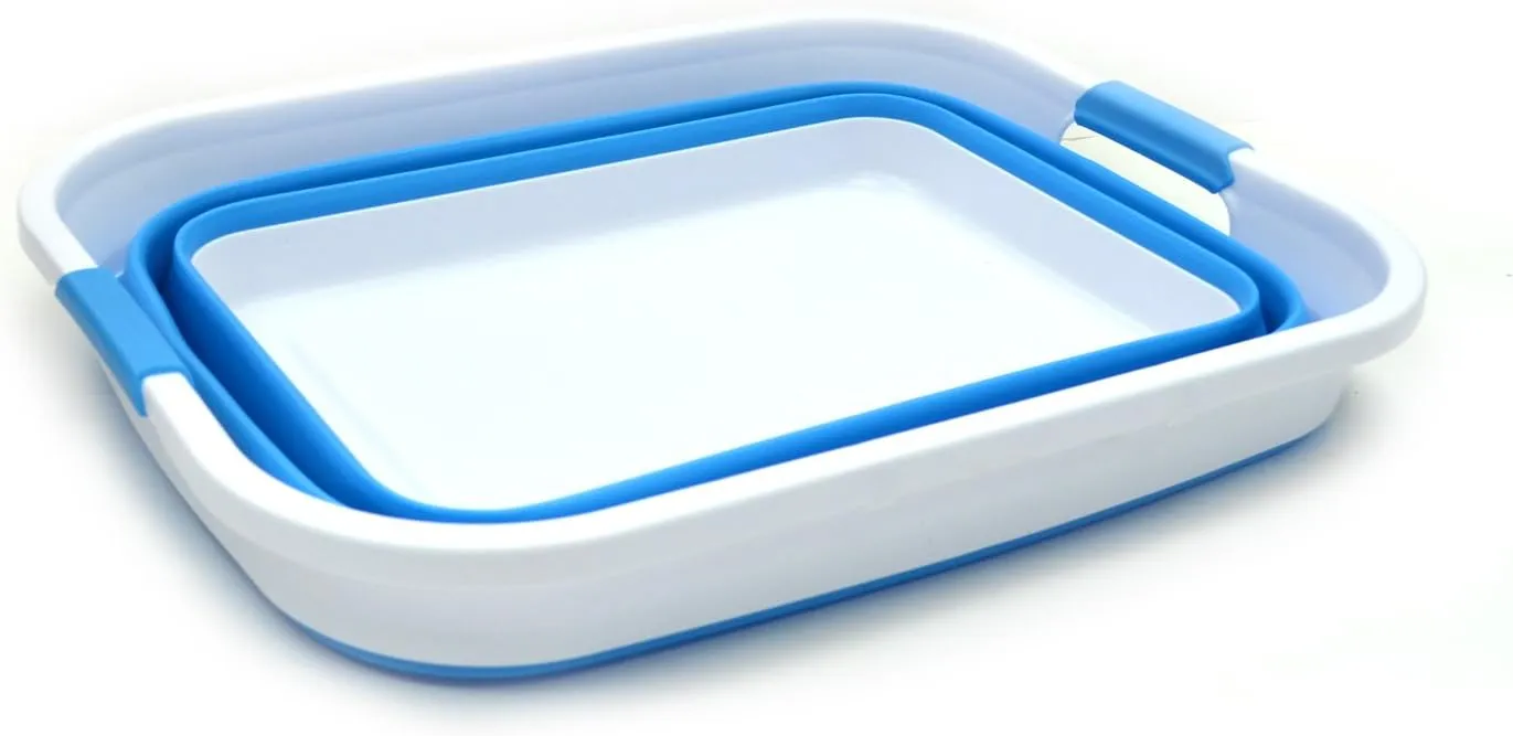 SAMMART Set of 2-41L(10.8 gallon) Collapsible Plastic Laundry Basket-Pop Up Storage Container-Portable Washing Tub-Space Saving Hamper/Basket, Water capacity:32L(8.4 gallon) (2 rectangular, Sky Blue)