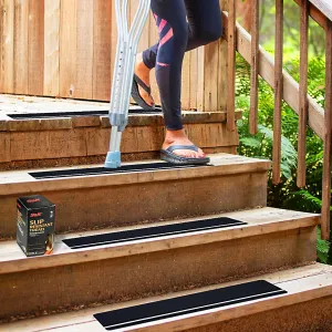 S&X Outdoor Stair Treads Non-Slip 5-Pack, 6" x 24" with Glow-in-The-Dark Stripe Heavy Duty Anti Slip Tape for All Slippery Surfaces - Weather Resistant Grip Tape for Stairs, Steps
