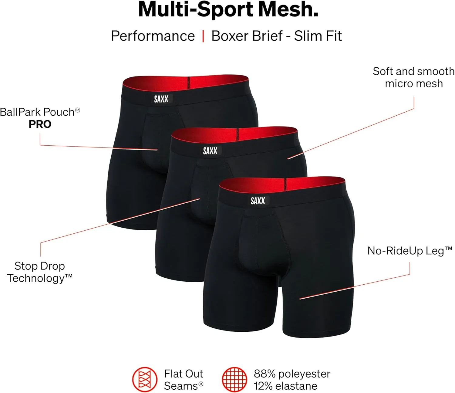 SAXX Underwear Co. Men's Underwear with Pouch Multi Sport Mesh Boxer Brief Fly 3Pk