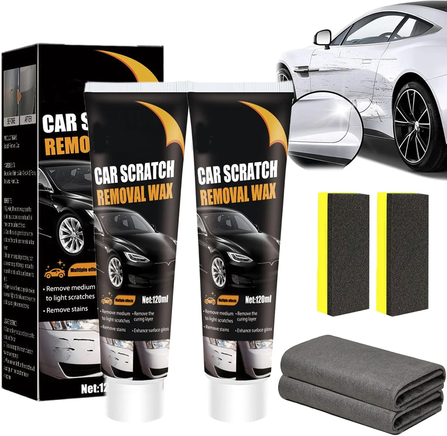 Scratch Repair Wax for Car, 2024 New Formula - Car Scratch Repair Paste, Nano Sparkle Cloth Car Scratch Remover, Car Scratch Remover For Deep Scratches (2Pcs)
