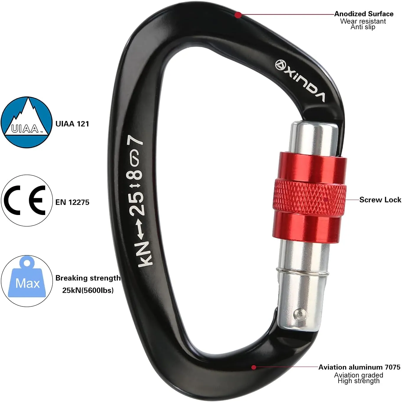 Screwgate Locking Carabiner Clip - Professional Rock Climbing Carabiner Screw Lock,Heavy Duty Carabiners for Climbing,Mountaineer,Hammock,Camping,Outdoor Equipment