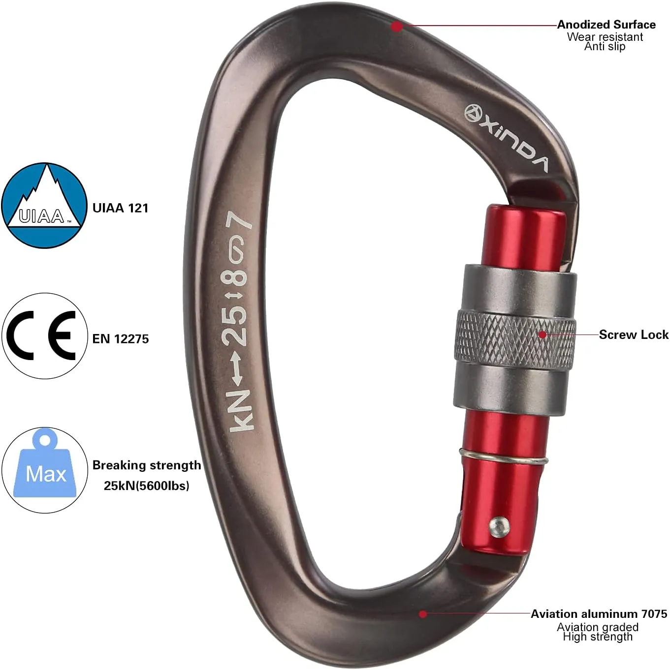 Screwgate Locking Carabiner Clip - Professional Rock Climbing Carabiner Screw Lock,Heavy Duty Carabiners for Climbing,Mountaineer,Hammock,Camping,Outdoor Equipment