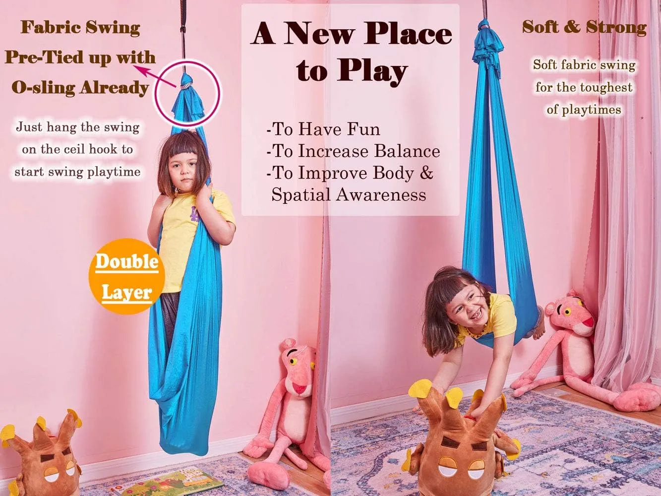 Sensory Swing Indoor   360° Swivel Hanger Hardware, Double-layer Lycra Hammock Swings for Kids to Play & Calm, Hanging Therapy Swing for Autism Child with Special Needs