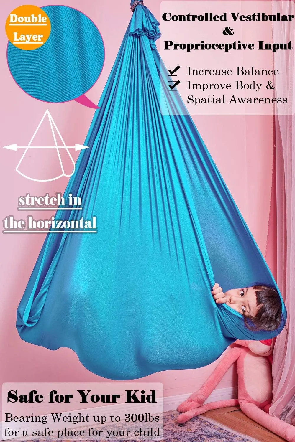 Sensory Swing Indoor   360° Swivel Hanger Hardware, Double-layer Lycra Hammock Swings for Kids to Play & Calm, Hanging Therapy Swing for Autism Child with Special Needs