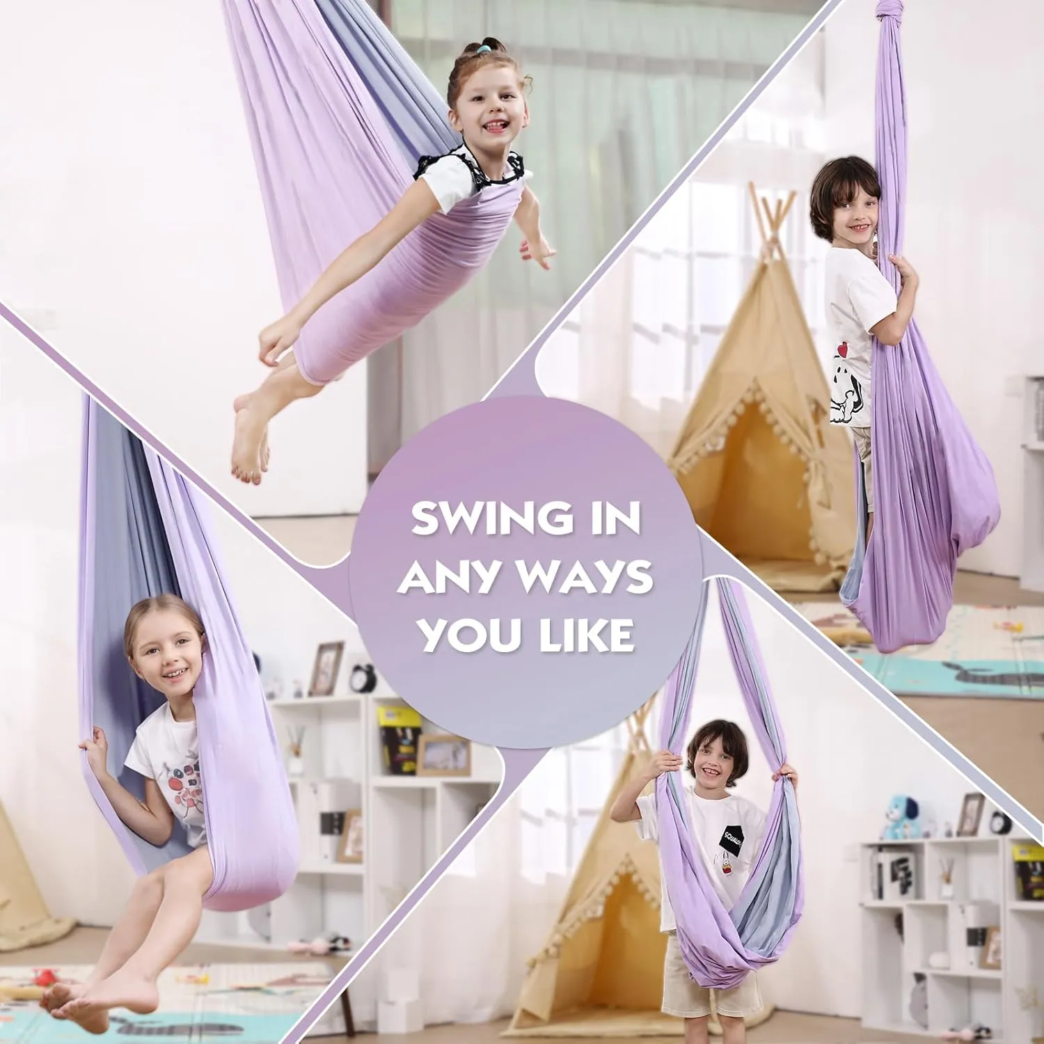 Sensory Swing Indoor for Kids Boys Girls, DIY Graffiti Joy Swing for Bedroom Outdoor, Double Layer Therapy Cuddle Swing for Autism Child Adult, 360° Swivel Ceiling Swing, Holds up to 300lbs