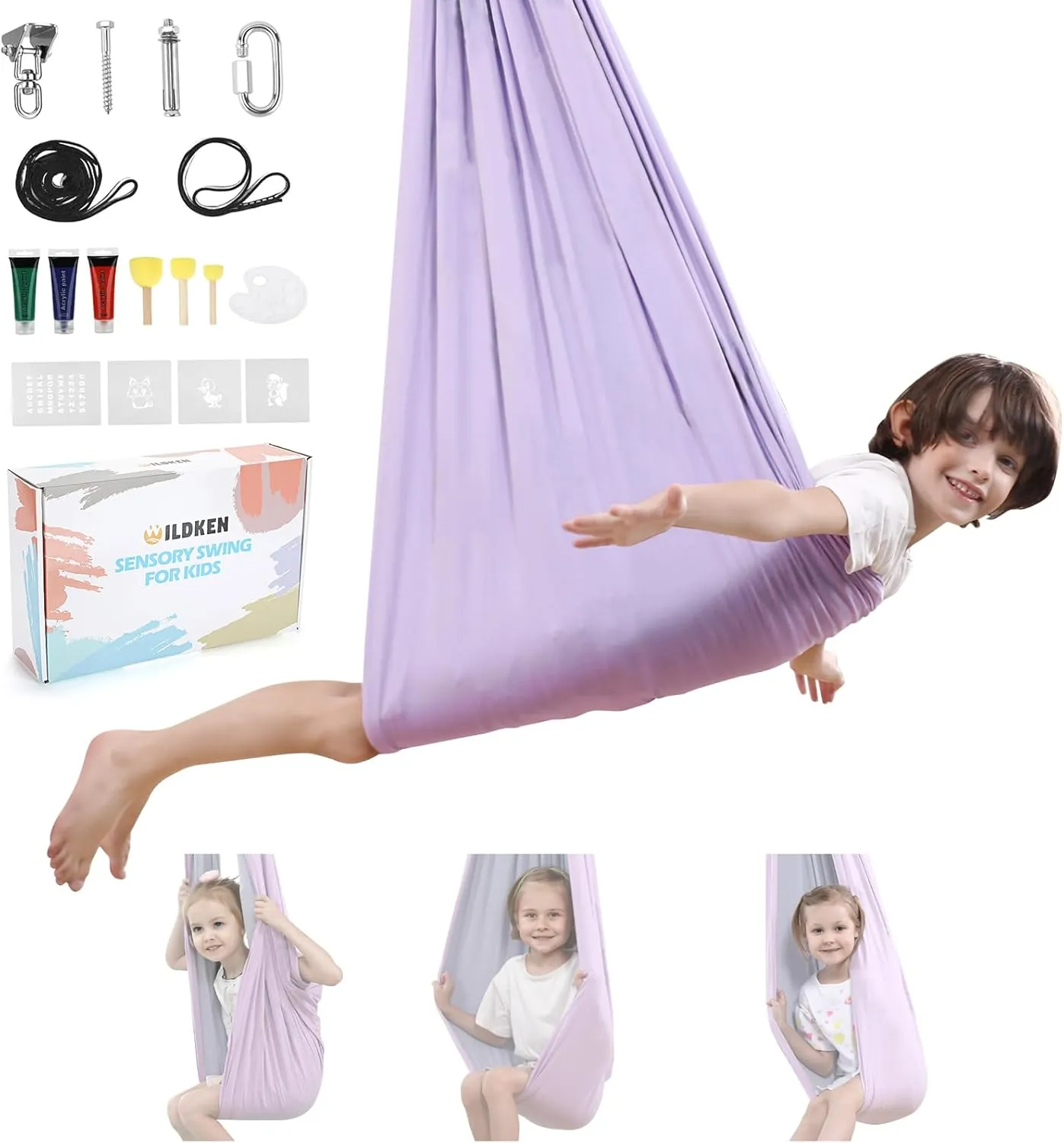 Sensory Swing Indoor for Kids Boys Girls, DIY Graffiti Joy Swing for Bedroom Outdoor, Double Layer Therapy Cuddle Swing for Autism Child Adult, 360° Swivel Ceiling Swing, Holds up to 300lbs