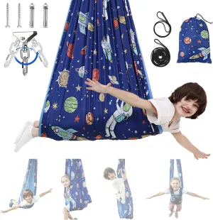 Sensory Swing Indoor for Kids Boys Girls, Space Astronaut Joy Swing for Bedroom Outdoor, Double Layer Therapy Cuddle Swing for Autism Child Adult, 360° Swivel Ceiling Swing, Holds up to 300lbs