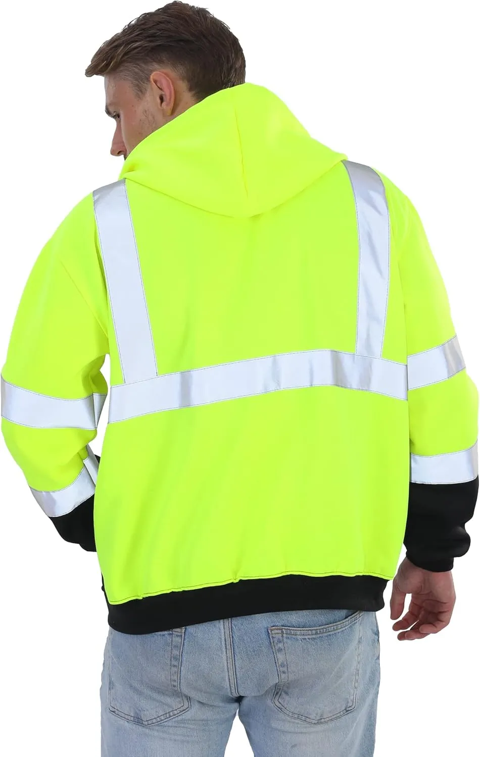 sesafety Class 3 High Visibility Sweatshirt for Men,Hooded Pullover,Hi-Vis Safety Hoodie Pullover Sweatshirt,Reflective Safety with Black Bottom