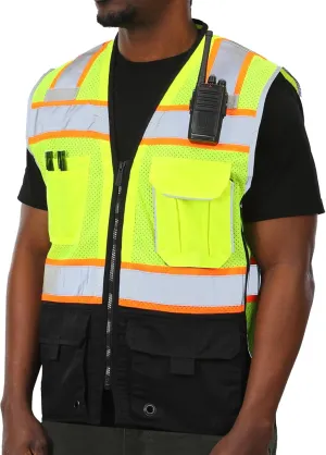 sesafety Safety Vest with 9 Pockets, High Visibility Reflective Vest, Security Vest, Work Vest for Men, ANSI/ISEA Class 2 Type R