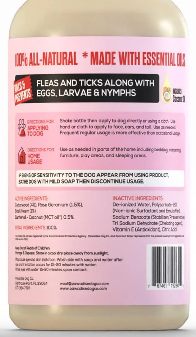 Shoo! Flea & Tick Spray for Dogs and Home | Plant Based, Natural Oils, Chemical Free Formula | Kills, Repels, Prevents | 16 oz (Floral Bliss)