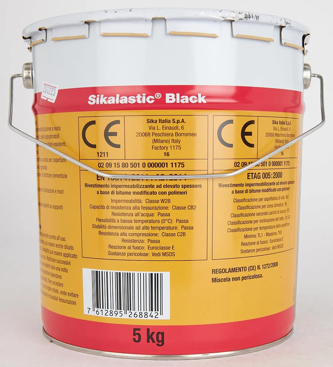 Sika - Sikalastic Black, Nero - Bituminous Waterproofing Membrane - Resistant to Atmospheric Agents and Water Stagnation - 5 kg tin
