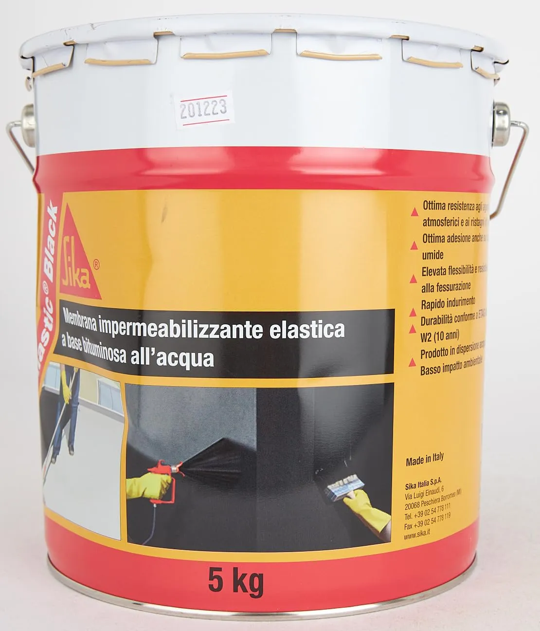 Sika - Sikalastic Black, Nero - Bituminous Waterproofing Membrane - Resistant to Atmospheric Agents and Water Stagnation - 5 kg tin