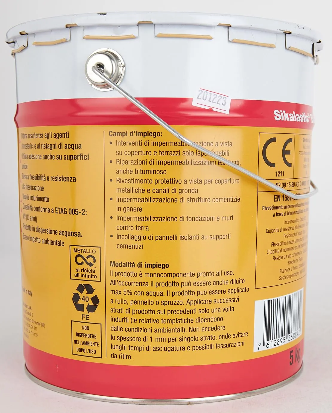 Sika - Sikalastic Black, Nero - Bituminous Waterproofing Membrane - Resistant to Atmospheric Agents and Water Stagnation - 5 kg tin