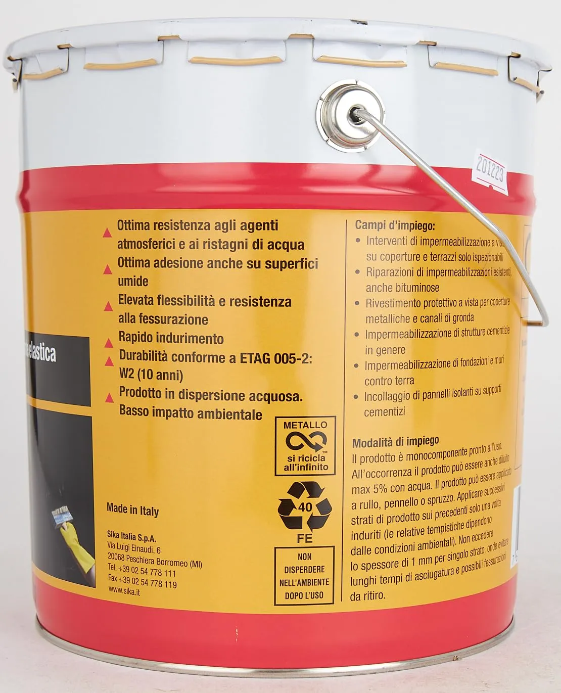 Sika - Sikalastic Black, Nero - Bituminous Waterproofing Membrane - Resistant to Atmospheric Agents and Water Stagnation - 5 kg tin