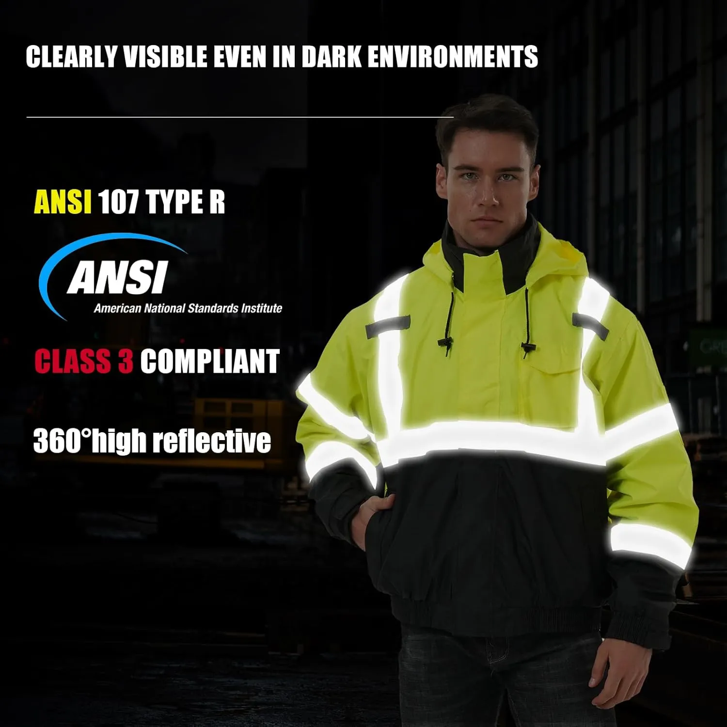 SKSAFETY 3-in-1 High Visibility Winter Bomber Jackets Zip Out Fleece Liner Reflective Safety Coats for men Waterproof ANSI/ISEA Class 3(Lime 3XL)
