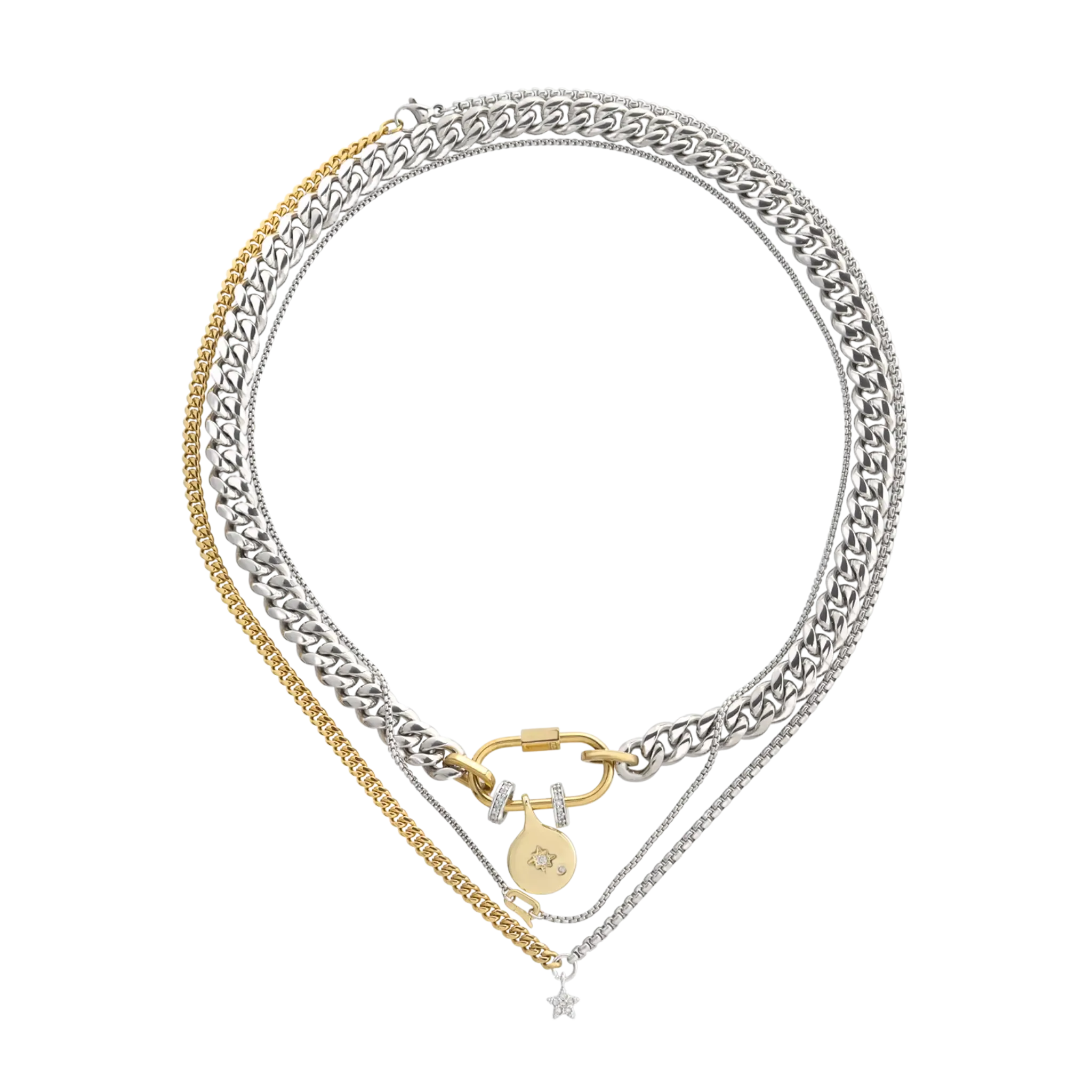 SLEEK CARABINER COSMIC LAYERED NECKLACE SET