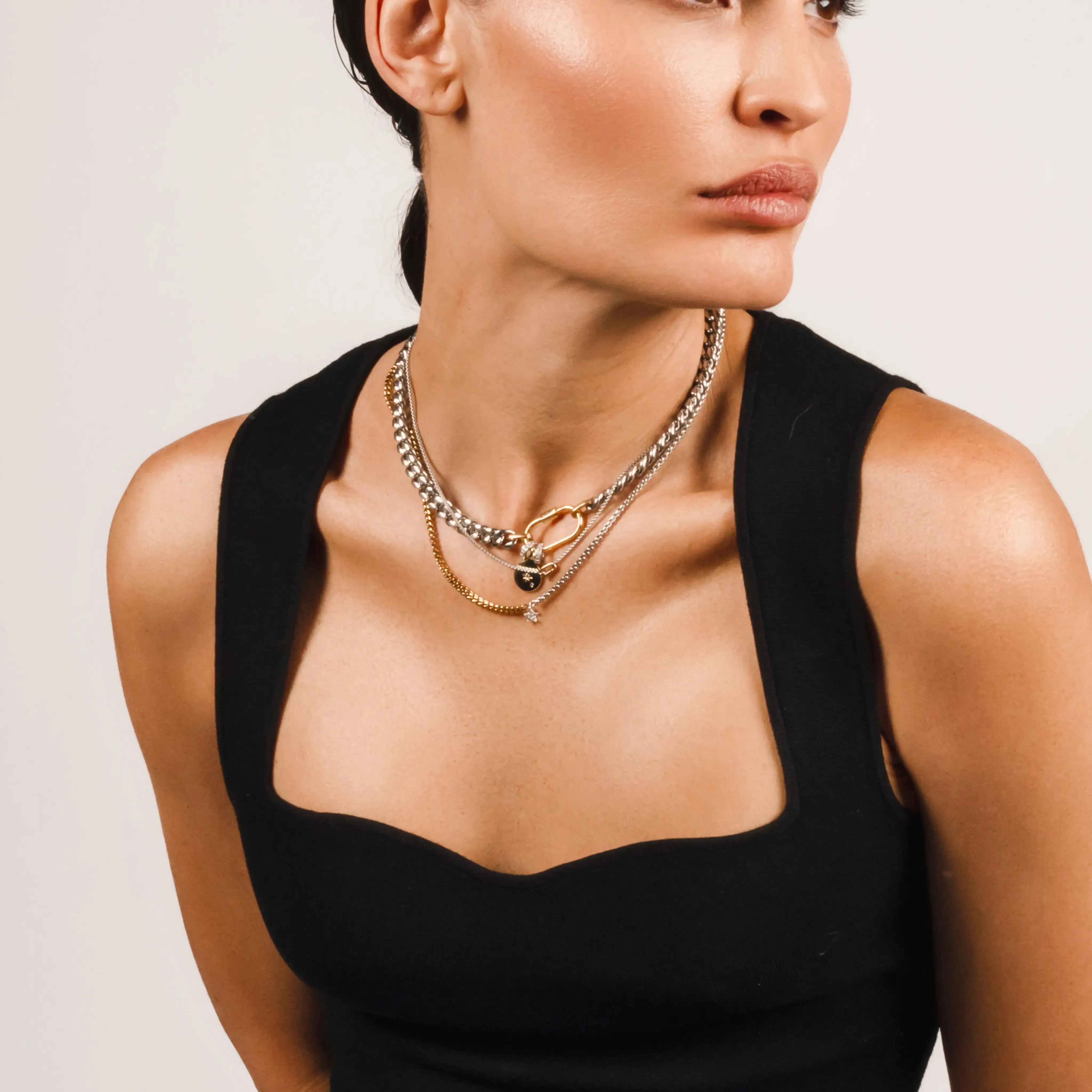 SLEEK CARABINER COSMIC LAYERED NECKLACE SET