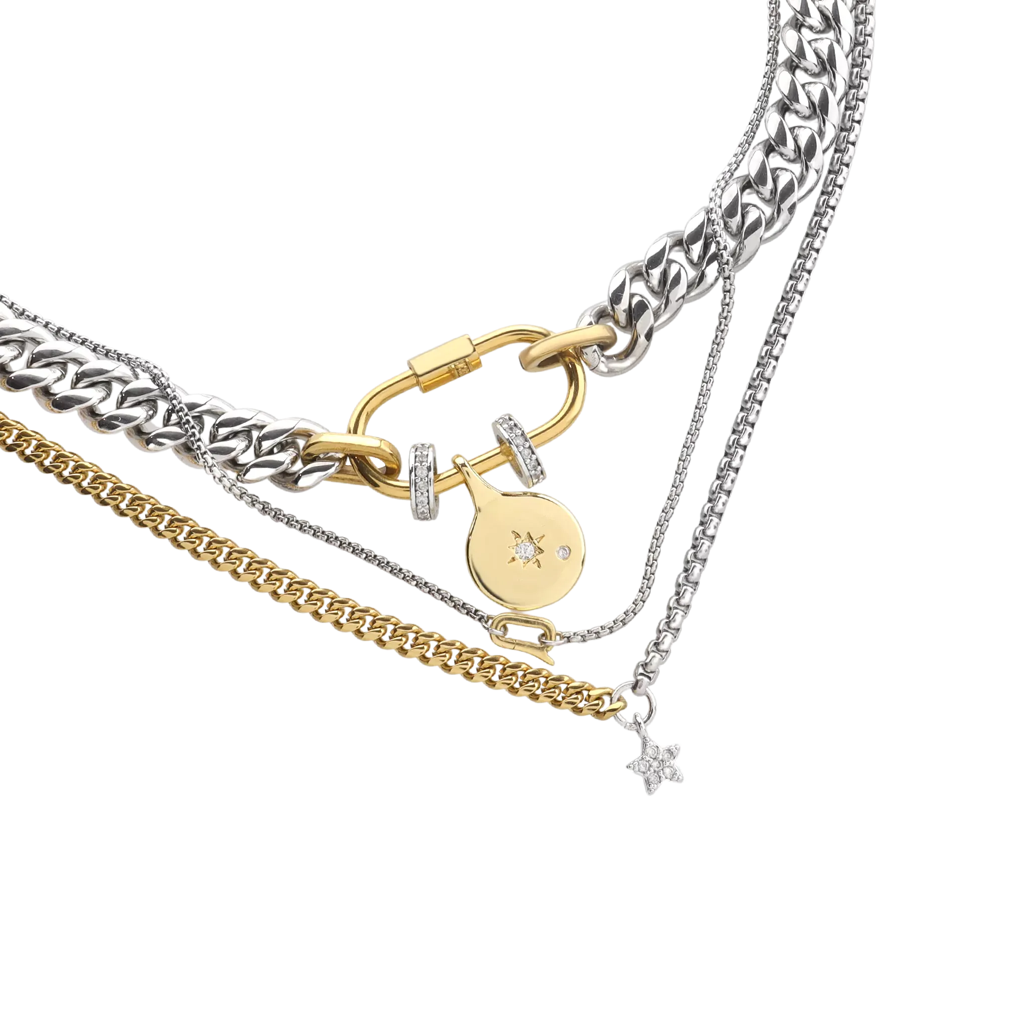 SLEEK CARABINER COSMIC LAYERED NECKLACE SET