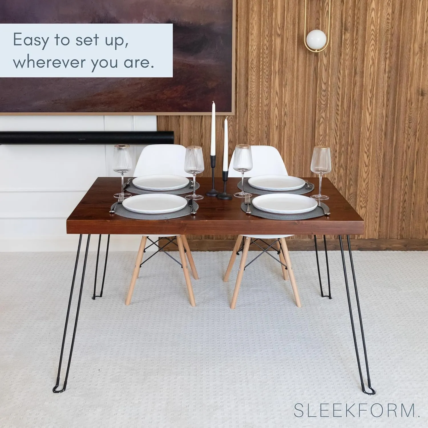 Sleekform Wooden Folding Dining Table for 4 - with Collapsible Hairpin Legs - 4 ft Portable Small Foldable Dining Room Table for Farmhouse Kitchen and Small Spaces - Walnut