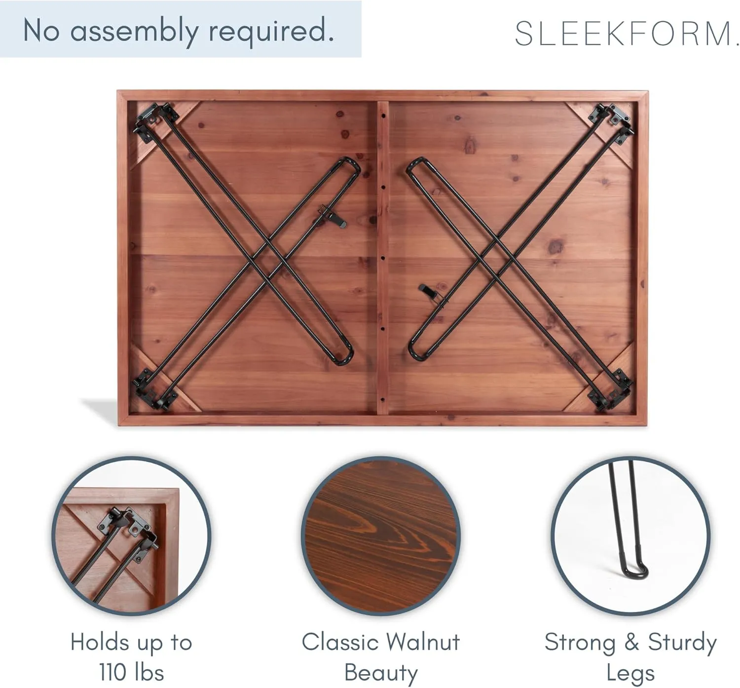 Sleekform Wooden Folding Dining Table for 4 - with Collapsible Hairpin Legs - 4 ft Portable Small Foldable Dining Room Table for Farmhouse Kitchen and Small Spaces - Walnut