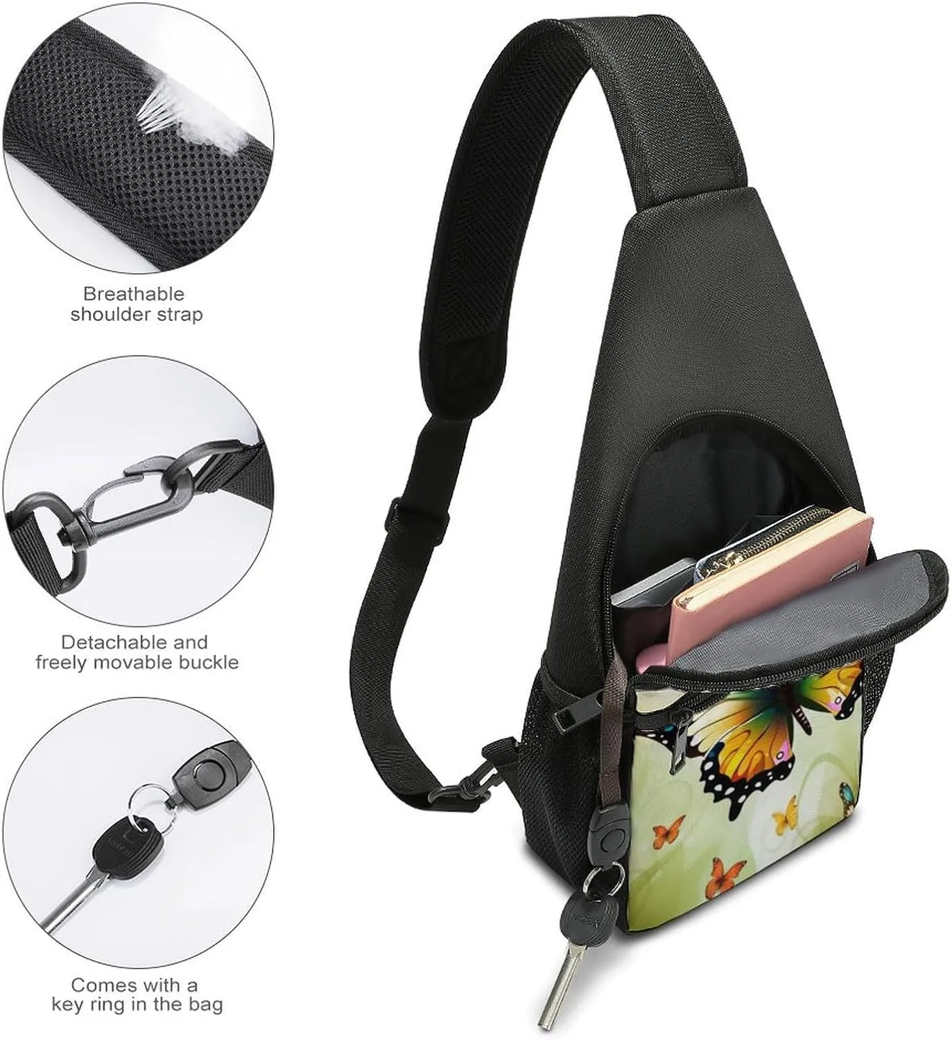 Sling Backpack for Women Men Crossbody Chest Bag Travel Beautiful Butterfly Daypack Shoulder Bag for Hiking