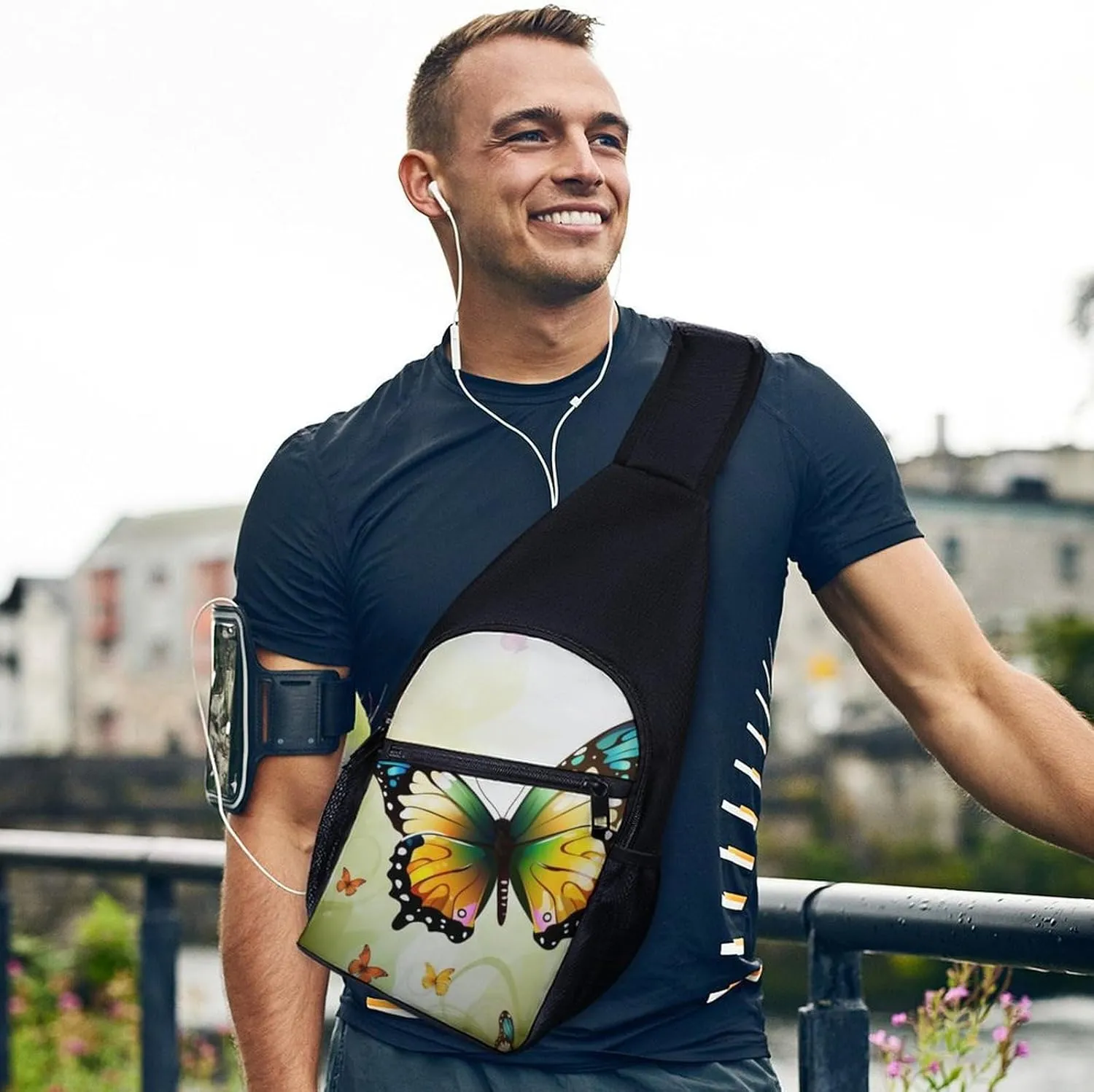 Sling Backpack for Women Men Crossbody Chest Bag Travel Beautiful Butterfly Daypack Shoulder Bag for Hiking