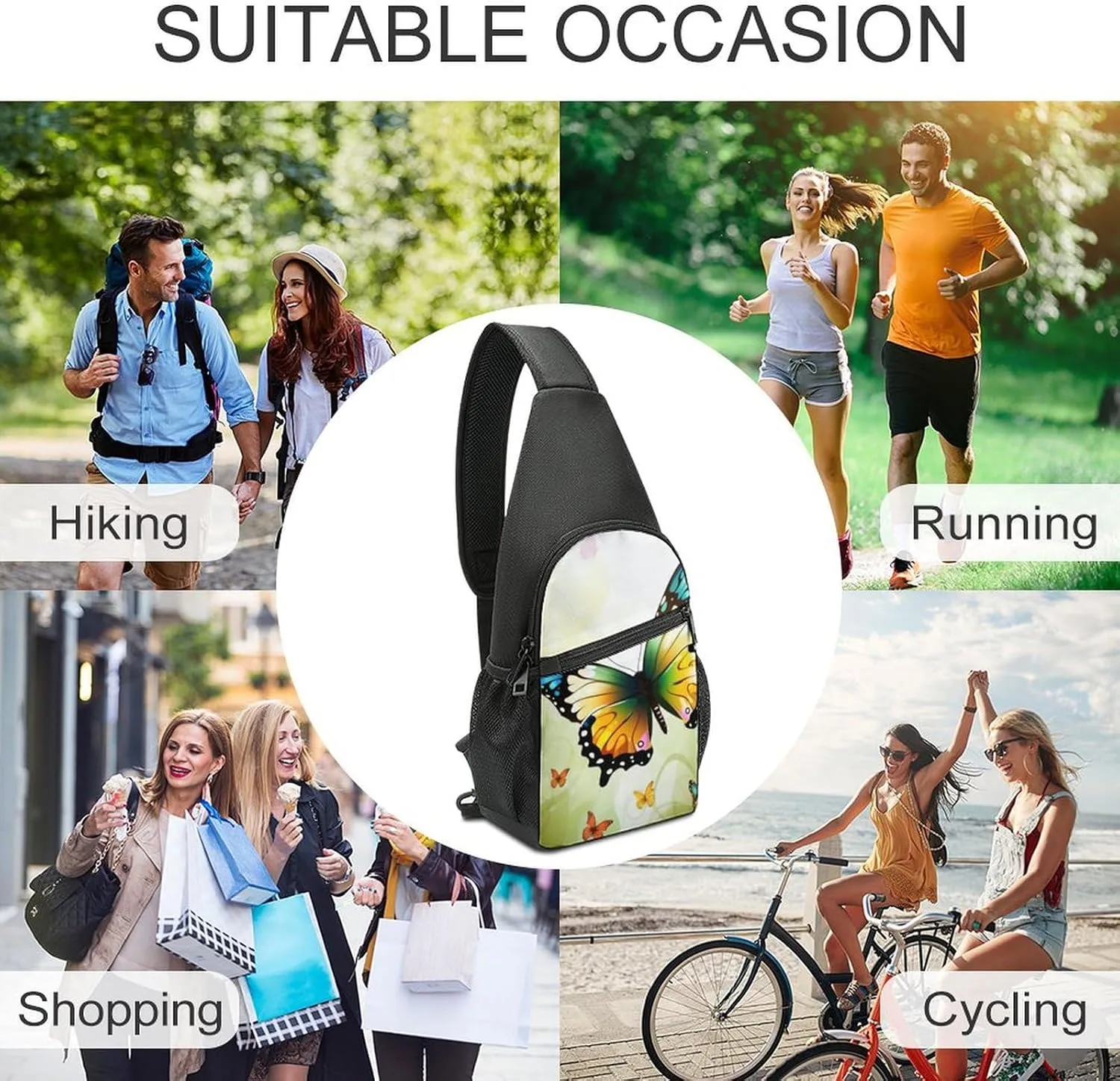 Sling Backpack for Women Men Crossbody Chest Bag Travel Beautiful Butterfly Daypack Shoulder Bag for Hiking