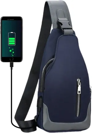 Sling Backpack with USB Charging Port, Chest Bag Crossbody Daypack Shoulder Bag for Women & Men, Hiking, Cycling, Travel #2 Blue