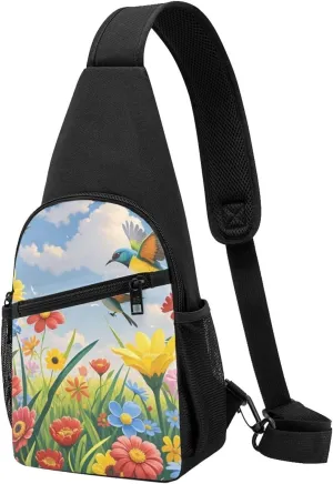 Sling Bag Backpack for Men Women Crossbody Flowers Birds Chest Bag Crossbody Bag for Travel Sport Running